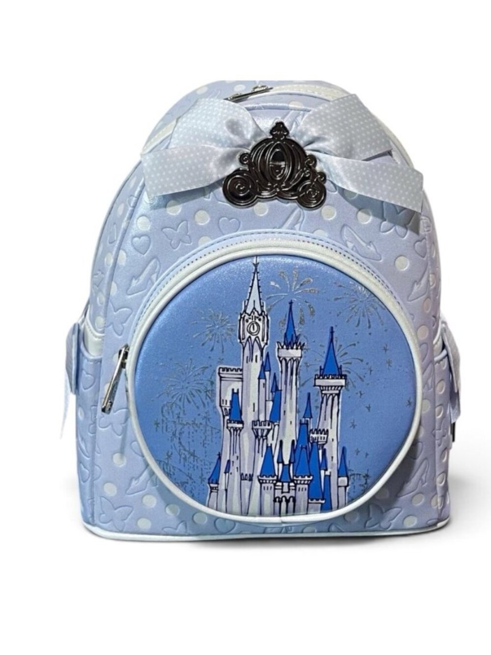 Loungefly Disney Cinderella Castle Carriage Mini Backpack Bows Blue Princess NWT